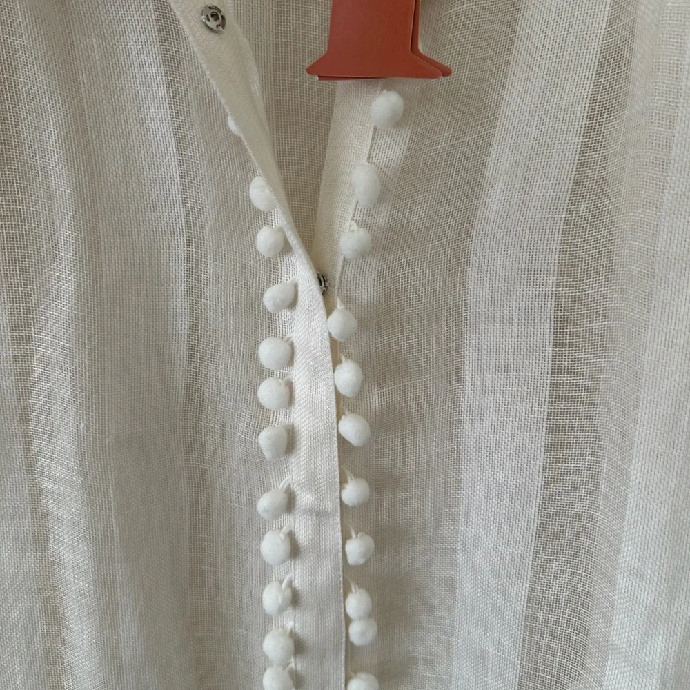 🆕Elegant White Pom-Pom Swim Cover-Up 100% linen - Picture 8 of 13